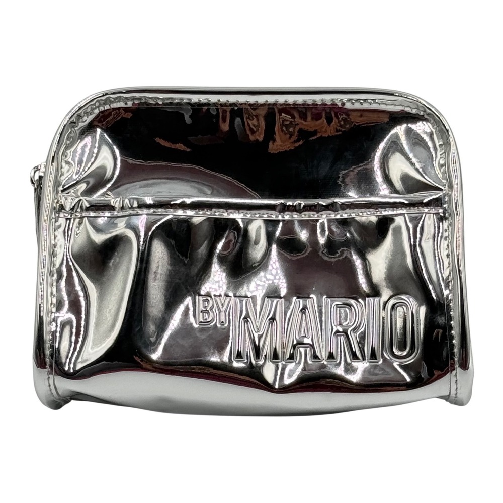 Makeup by Mario Cosmetic Bag Small Silver Metallic Y2K Futuristic Chrome Pouch‎